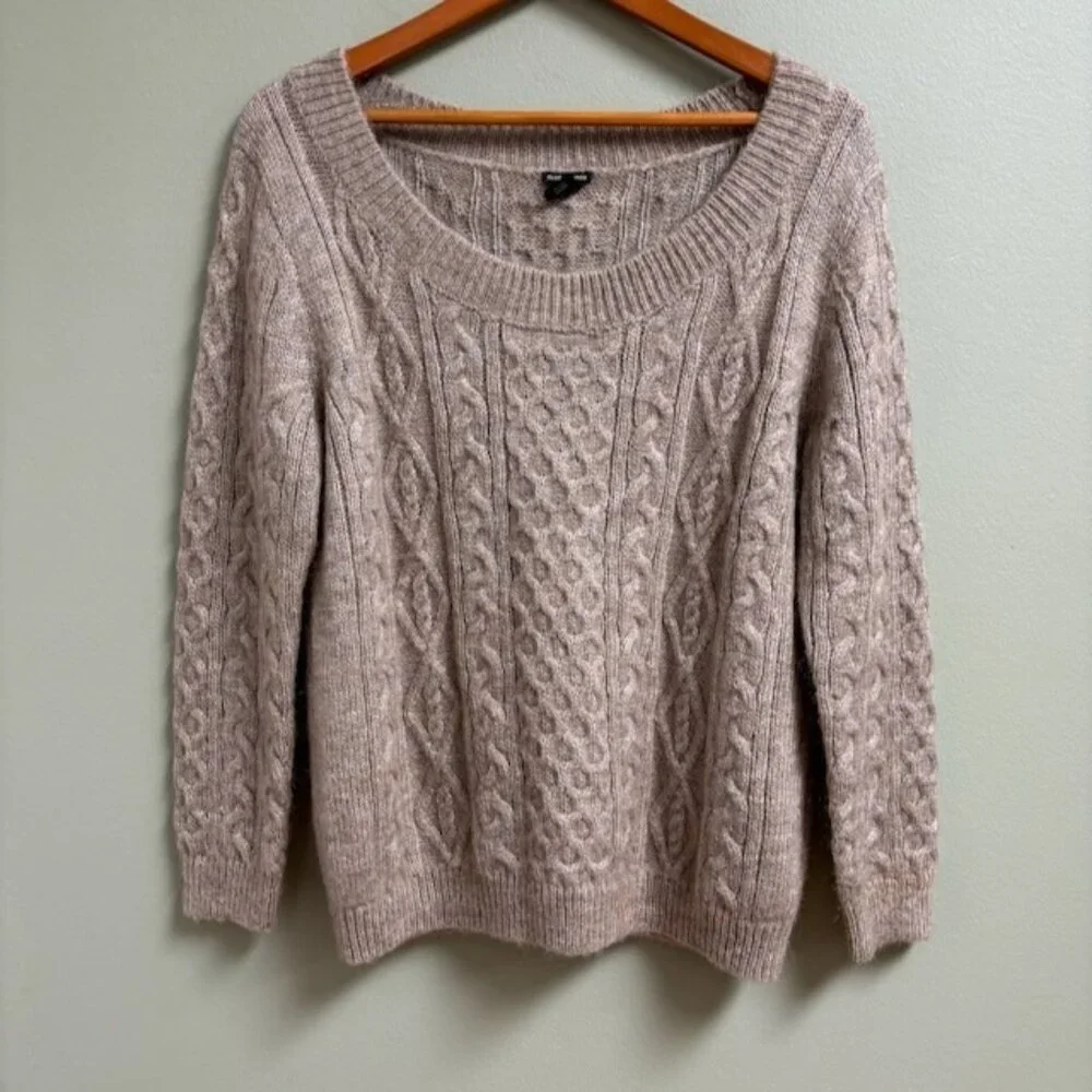 Club Monaco Womens Cable‎ Knit Sweater Size L Beige Quiet Luxury Mohair Blend